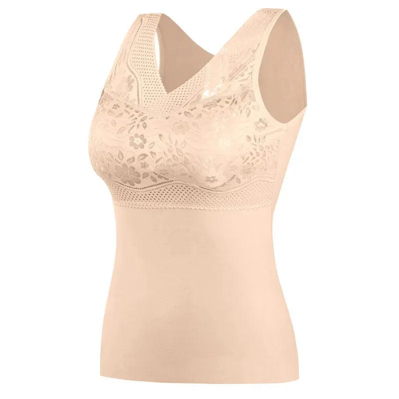Winter Women Warm Thermal Tank Tops With Bra Padded Soft Thick Fleece Undershirt Stretch Velvet Thermal Vest Singlet Underwear