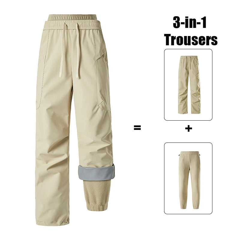 Unisex Hiking Pants Male Outdoor Detachable 3 In 1 Windproof Waterproof Climbing Trousers Women Breathable Camping Skiing Pants