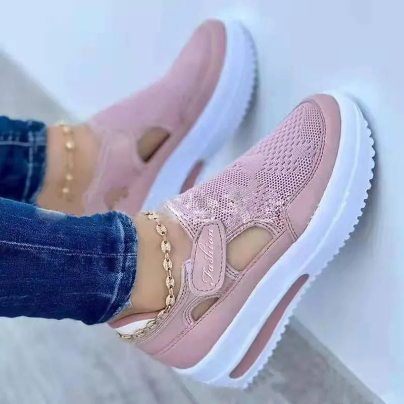 Women's Shoes 2023 Autumn New Breathable Mesh Shoes Wedge Casual Sports Shoes 43 Size Non Slip Women's Vulcanized Single Shoes