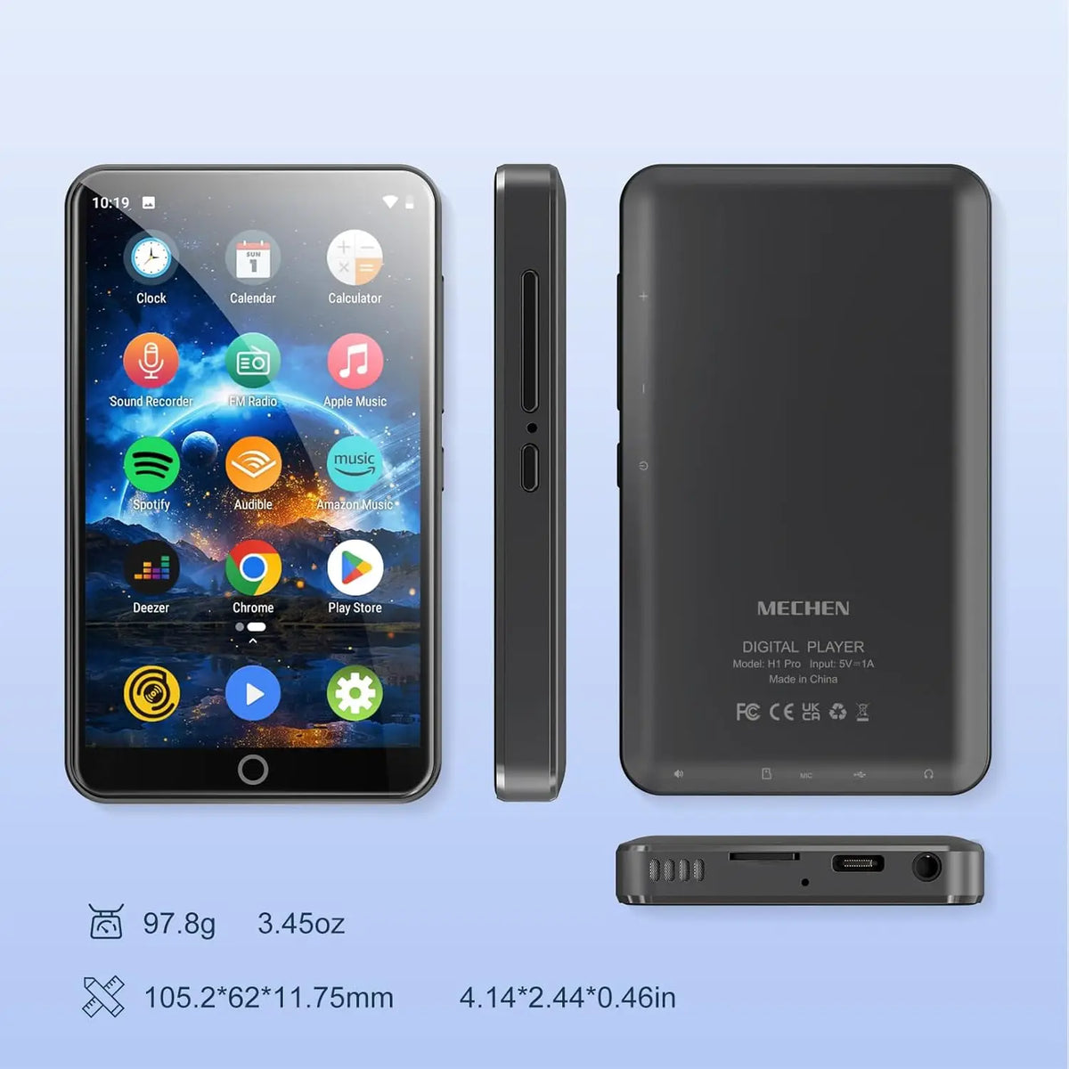 MECHEN MP3 Player Android 9.0 with Bluetooth and WiFi,MP3 MP4 Player with Spotify,Audible,Pandora, Up to 512 GB (Grey))