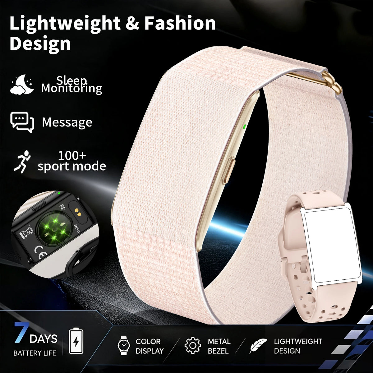 Screenless Fitness Tracker Dual Strap Smart Band GPS Track IP68 Waterproof No Screen Heart Rate Sleep Monitor Calorie Pedometer