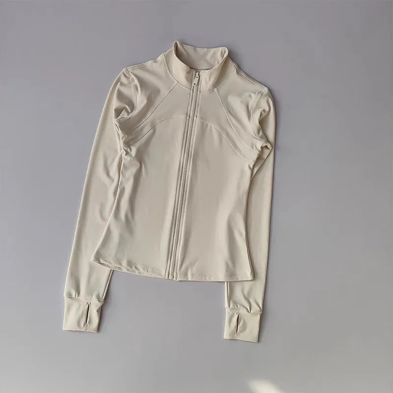 Women's Windproof Workout Jacket Stand Collar Long Sleeve Running Top for Fall Winter Training