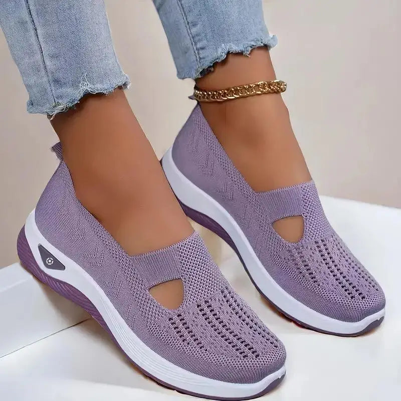 Woman Summer Breathable Mesh Flat Shoes Women Knitted Loafers Elderly Women's Shoes Mom Sneakers Middle-aged Women Casual Shoes