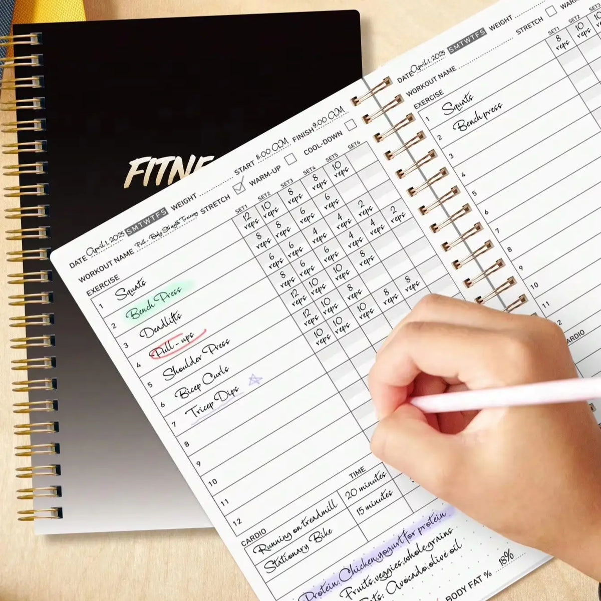 Fitness Planner Workout Journal, A5 Spiral Gym Log Book for Exercise Tracking Weight Loss & Training