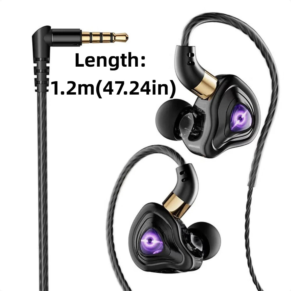 Music Earphones 3.5mm Esports Wired Earphone Elbow HiFi Stereo in Ear Earphones Microphone Surround Bass Wired Headset Running