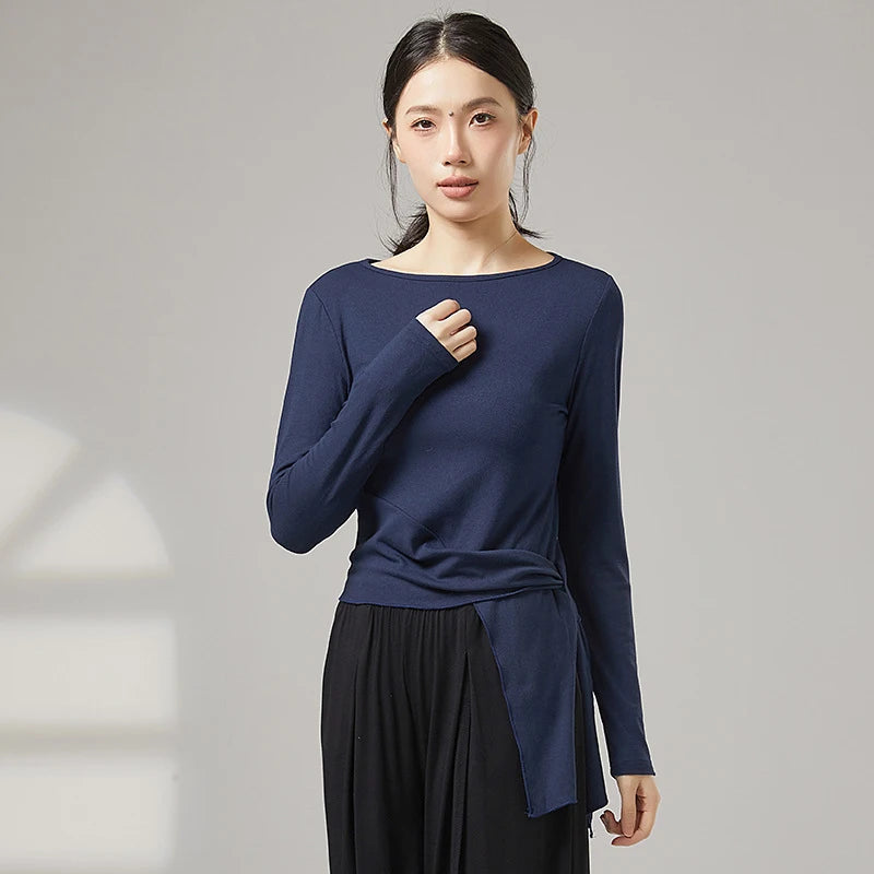 Women Modern Dance Practice Clothes Top Long Sleeve Shirt Hem Bandage Elegant Slim Adult Performance Latin Competition Dancewear