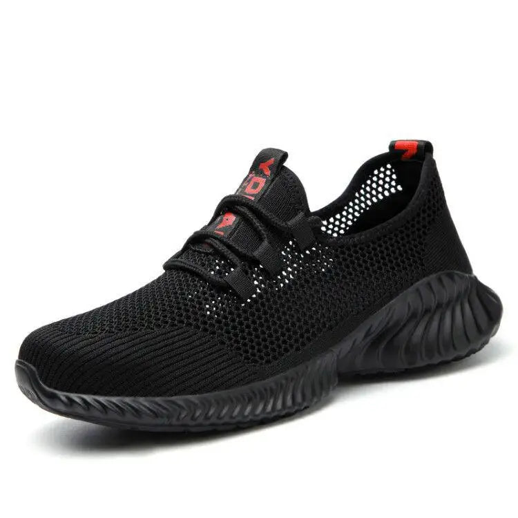 Summer Mesh Safety Shoes Breathable Lightweight Black Iron Toe Work Shoes Anti-slip Sports Safety Work Sneakers for Men Women
