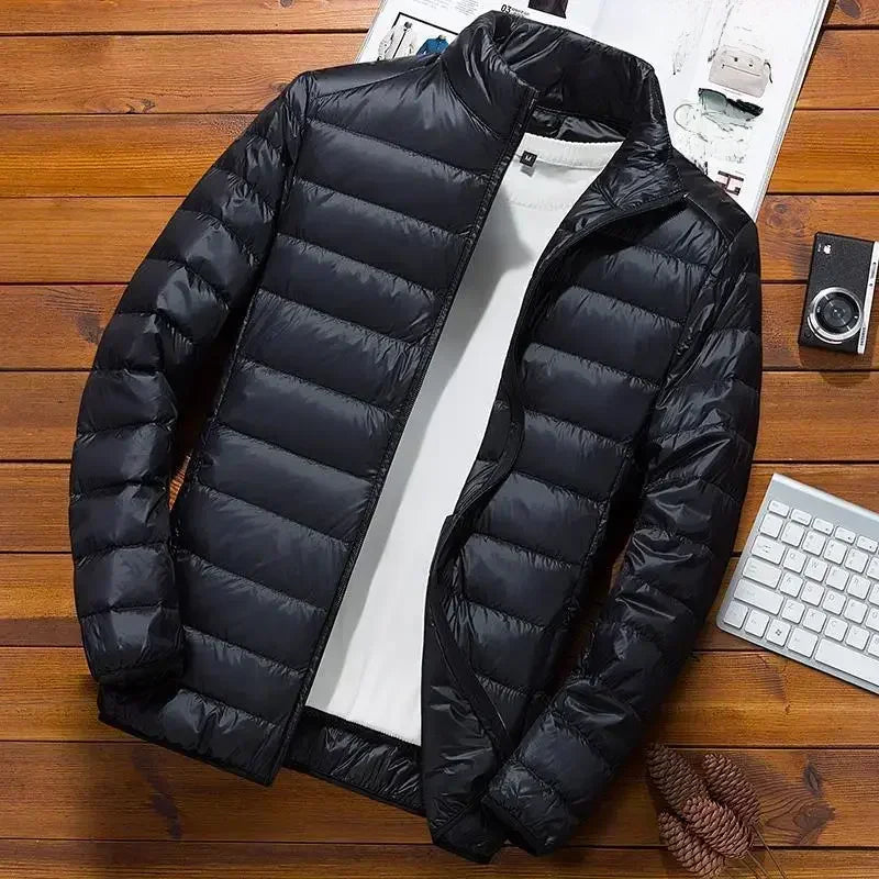 Thin Lightweight Cotton-padded Cropped Jacket Men's Autumn/winter New Style Trendy Stand Collar Youth Ultra-thin Coat