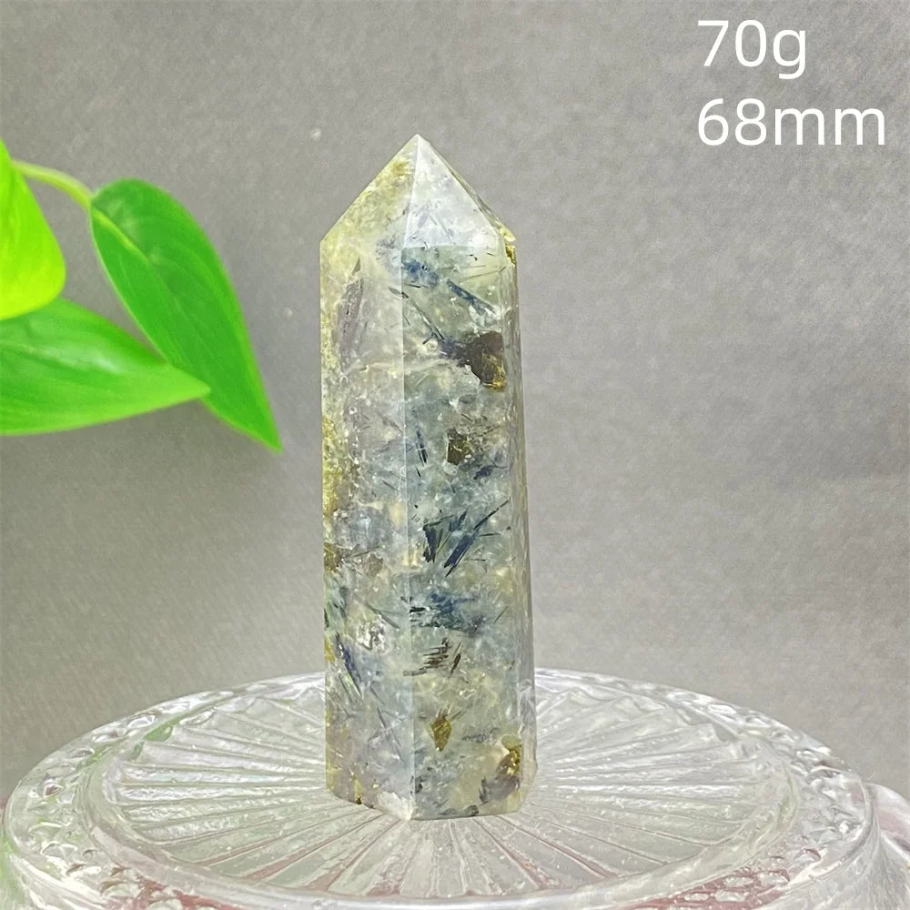 1PC Natural Green Grape Black Hair Crystal Tower Crystal Obelisk for Meditation Chakra Home Decor Magic Gemstone