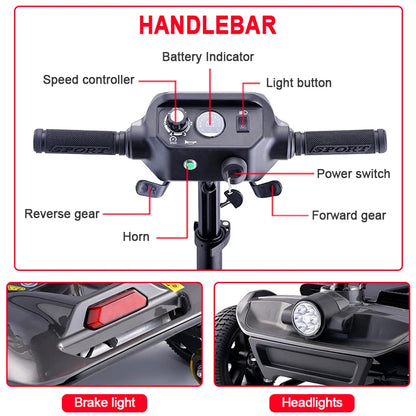 Free Shipping Lightweight 4 Wheel Portable Handicapped Folding Mobility Scooter Elderly Foldable Medical Scooter for Disabled