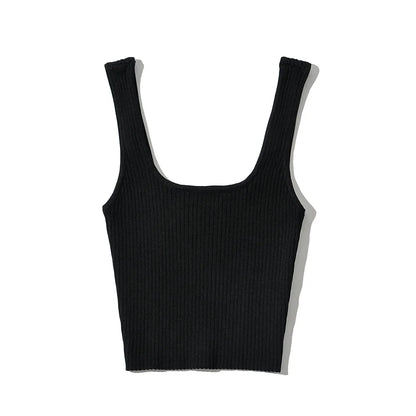 2024 Summer crop tops cute sexy sleeveless top women vintage cropped tank tops women ribbed tops korean fashion black white