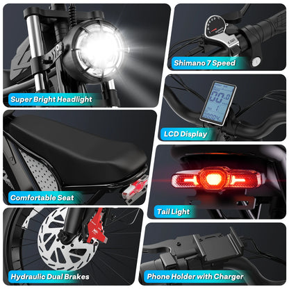US Free Shipping Yvy Ridstar Q20 E Bike 48V 20Ah 20 Inch E-Bike Fat Tire Electric Mountain Dirt Bike Electric Bicycle for Adults