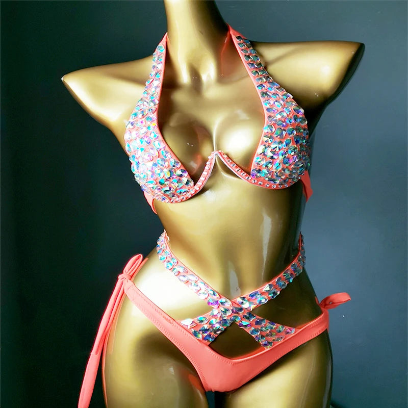 2021 venus vacation crystal bikini set diamond swimwear rhinestone bathing suit bling stones swimsuit  beachwear