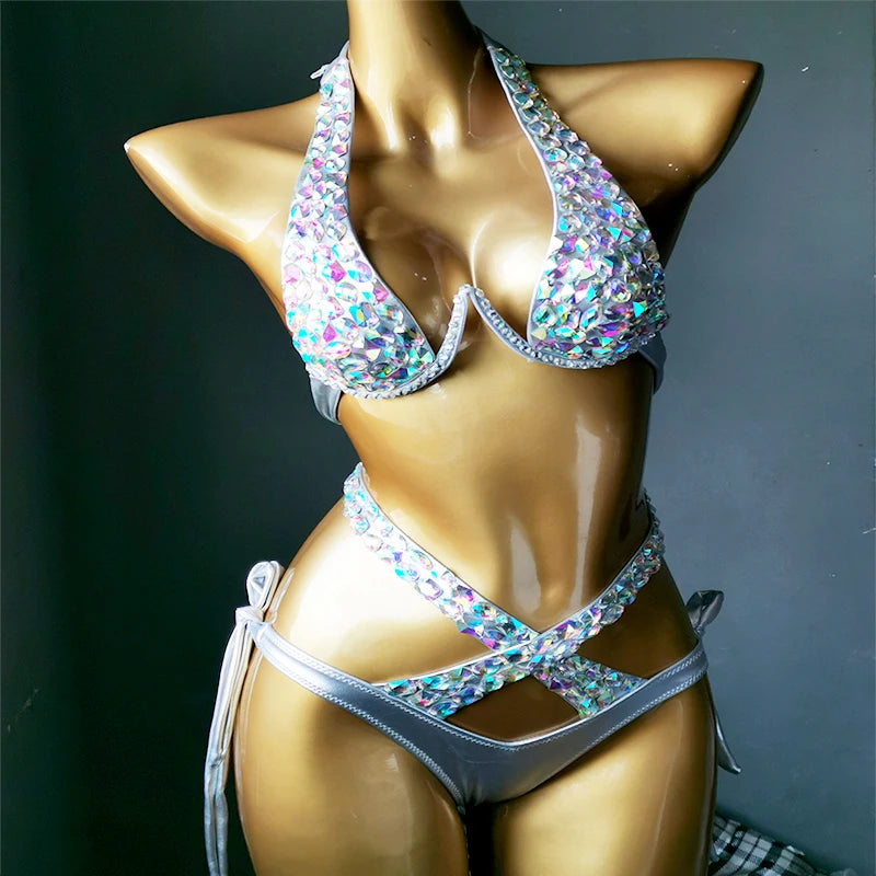 2021 venus vacation crystal bikini set diamond swimwear rhinestone bathing suit bling stones swimsuit  beachwear