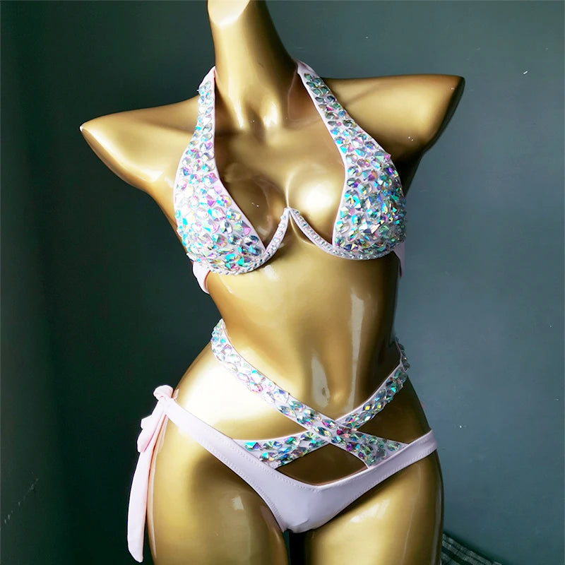 2021 venus vacation crystal bikini set diamond swimwear rhinestone bathing suit bling stones swimsuit  beachwear