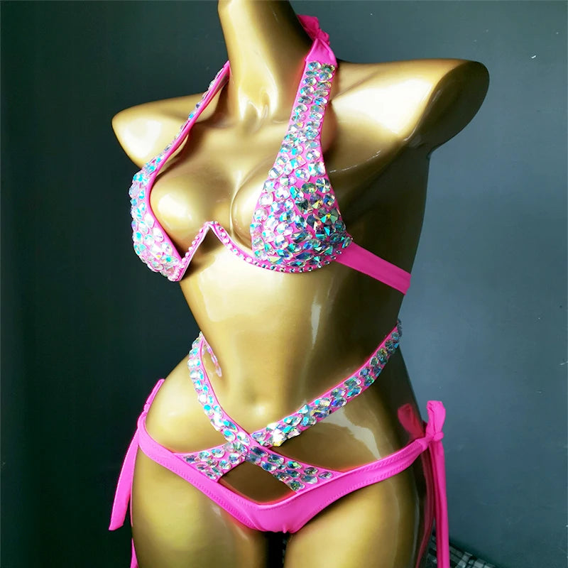 2021 venus vacation crystal bikini set diamond swimwear rhinestone bathing suit bling stones swimsuit  beachwear