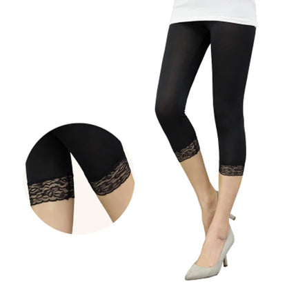 Thin Lace Short Leggings Summer Jeggings Women Pants Bodycon Cropped Capris Skinny Legging Black White Push Up Trousers Elastic