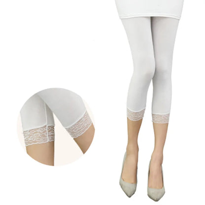 Thin Lace Short Leggings Summer Jeggings Women Pants Bodycon Cropped Capris Skinny Legging Black White Push Up Trousers Elastic