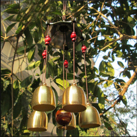 1PCS 62cm Copper 5 Bells Pentagon Pavilion Coin Drawing Home Yard Garden Feng Shui Wind Chimes Friend Gift