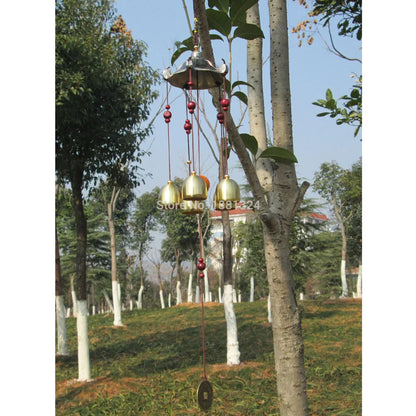 1PCS 62cm Copper 5 Bells Pentagon Pavilion Coin Drawing Home Yard Garden Feng Shui Wind Chimes Friend Gift