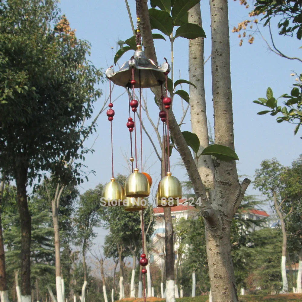 1PCS 62cm Copper 5 Bells Pentagon Pavilion Coin Drawing Home Yard Garden Feng Shui Wind Chimes Friend Gift