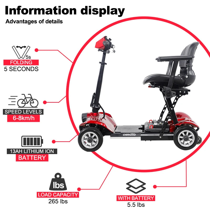 Free Shipping Lightweight 4 Wheel Portable Handicapped Folding Mobility Scooter Elderly Foldable Medical Scooter for Disabled
