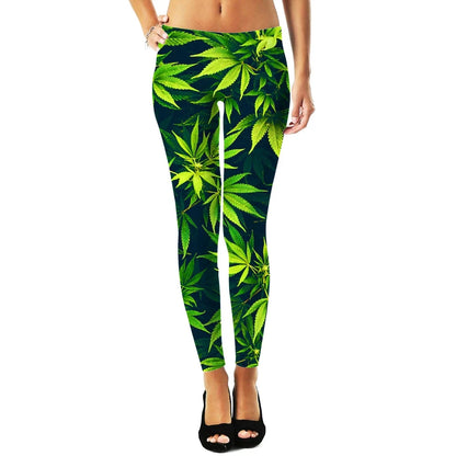 Women Leggings Fashion 3D Digital Printing Weed/Palm Trees/Sunflower Leggings Sexy Elastic Female Skinny Leggings Gothic DDK3