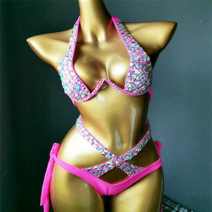 2021 venus vacation crystal bikini set diamond swimwear rhinestone bathing suit bling stones swimsuit  beachwear