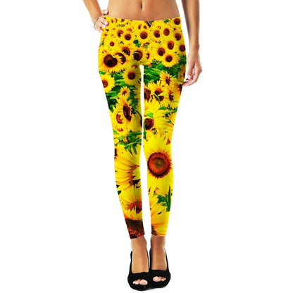 Women Leggings Fashion 3D Digital Printing Weed/Palm Trees/Sunflower Leggings Sexy Elastic Female Skinny Leggings Gothic DDK3