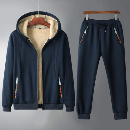 Winter Clothes Man Workout Set Winter Velvet Thick Men's Warm Sportswear Casual Two-piece Set Plus Size Men's Clothing M-5XL