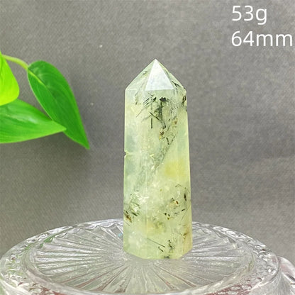 1PC Natural Green Grape Black Hair Crystal Tower Crystal Obelisk for Meditation Chakra Home Decor Magic Gemstone
