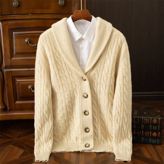 Autumn and Winter Wool Sweater Men's Buttoned Crochet Thick Cashmere Coat Loose and Warm Knitted Sweater