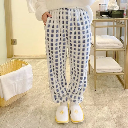 Winter Sleep Bottoms Women Coral Fleece Warm Thick Elastic Waist Trousers Casual Soft hermal Sleepwear Female Bottoms Trousers