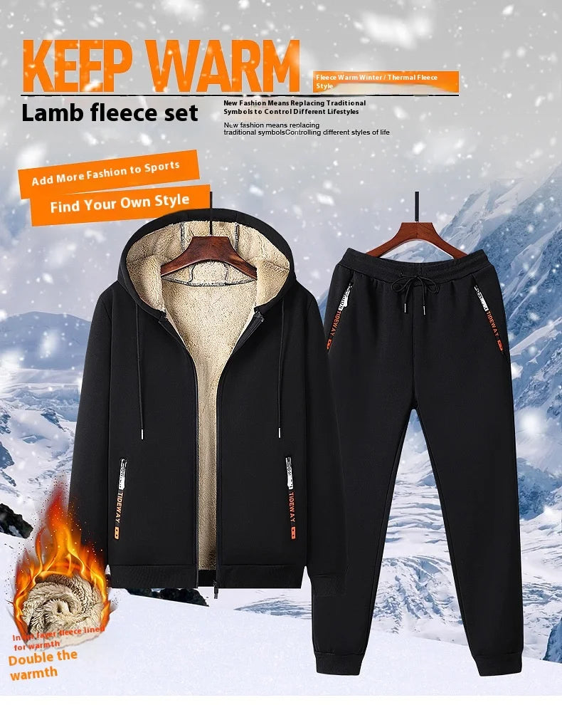 Winter Clothes Man Workout Set Winter Velvet Thick Men's Warm Sportswear Casual Two-piece Set Plus Size Men's Clothing M-5XL