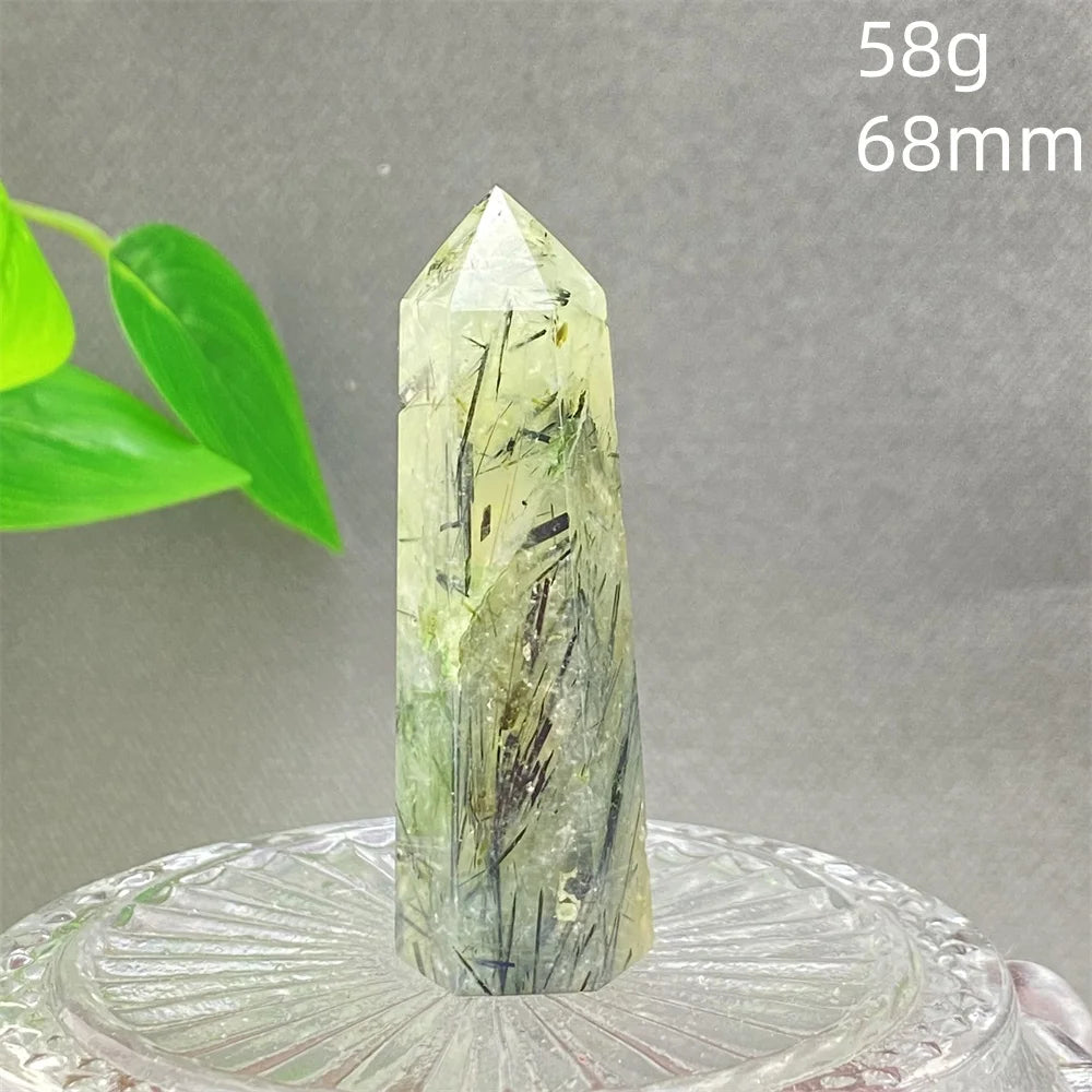 1PC Natural Green Grape Black Hair Crystal Tower Crystal Obelisk for Meditation Chakra Home Decor Magic Gemstone
