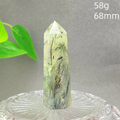 1PC Natural Green Grape Black Hair Crystal Tower Crystal Obelisk for Meditation Chakra Home Decor Magic Gemstone