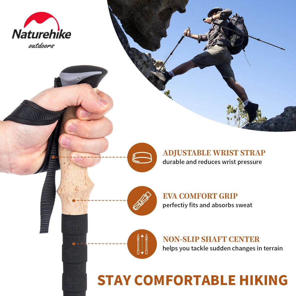 Naturehike Trekking Poles 2 Poles Ultralight Carbon Fiber Walking Sticks Outdoor Folding Portable Climb Hiking Telescopic Poles