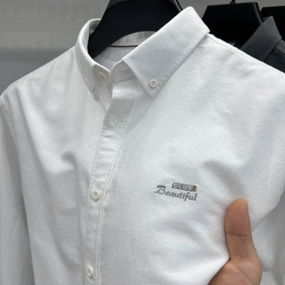 Advanced 100% cotton Oxford spun long sleeve shirt autumn brand fashion business square collar top Korean casual men's clothing