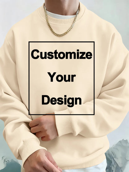 Winter Custom Mens Sweatshirts Crewneck Hoodies DIY Logo/Graphic Tops Street Fleece Warm Loose Pullovers Casual Men's Clothes