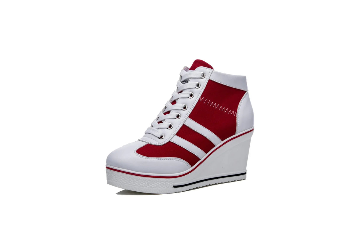 Women's Shoes 2026 New Wedge Heel Casual Canvas Shoes Women's Side Chain Lace-up Platform Shoes 8 Cm High Heel Shoes