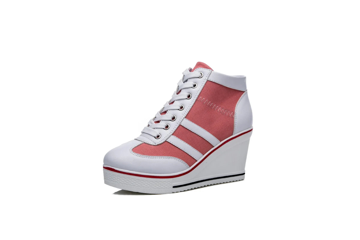 Women's Shoes 2026 New Wedge Heel Casual Canvas Shoes Women's Side Chain Lace-up Platform Shoes 8 Cm High Heel Shoes