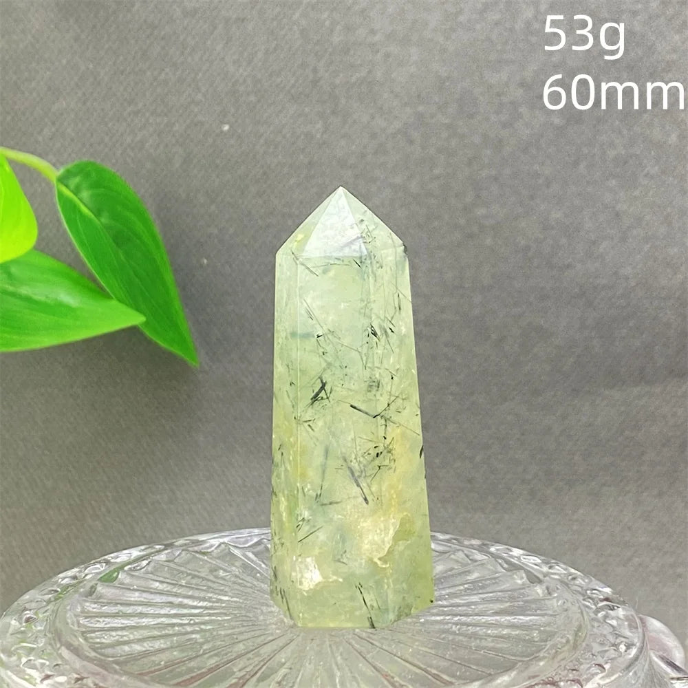 1PC Natural Green Grape Black Hair Crystal Tower Crystal Obelisk for Meditation Chakra Home Decor Magic Gemstone