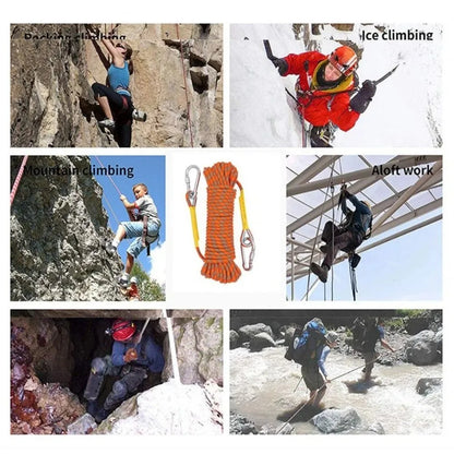 Thickened 10mm Safety Life Rope Static with 2 Steel Hooks Climbing Rope Paracord High Strength Static Rock Rope Emergency Rescue