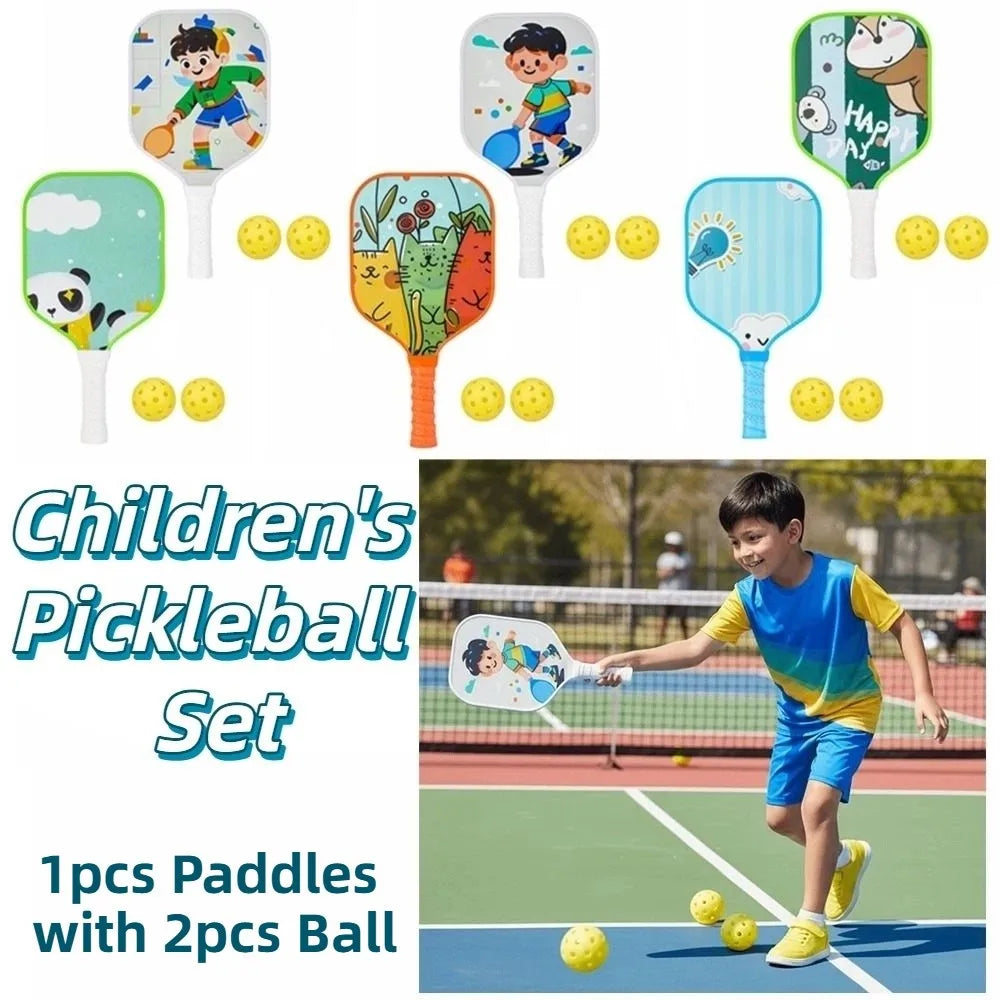Cartoon Children's Pickleball Set Lightweight Durable 's Pickleball Set Non-Slip Grip 2 Balls Pickleball Paddle Set