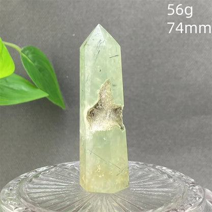 1PC Natural Green Grape Black Hair Crystal Tower Crystal Obelisk for Meditation Chakra Home Decor Magic Gemstone