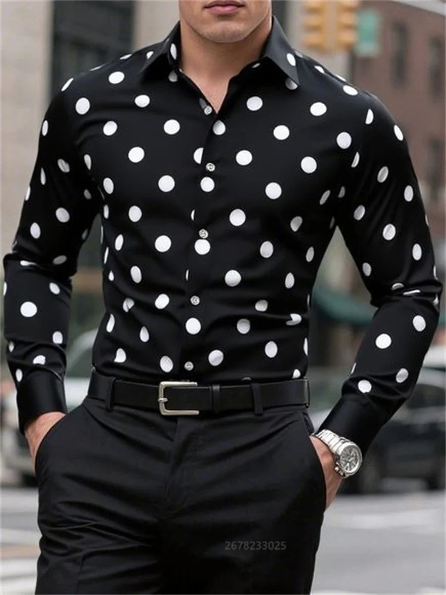 Men's Shirt Long Sleeve Shirt Spotted Lapel Button Casual Outdoor Breathable Comfortable Fashion Trend New Versatile Clothing
