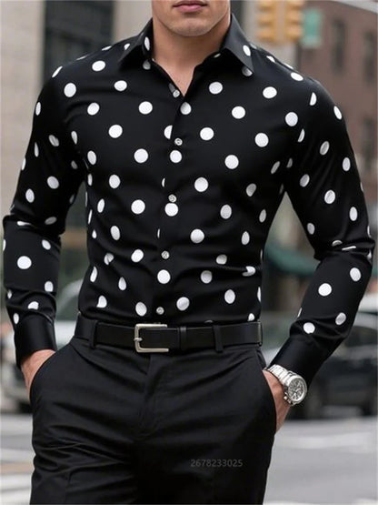 Men's Shirt Long Sleeve Shirt Spotted Lapel Button Casual Outdoor Breathable Comfortable Fashion Trend New Versatile Clothing