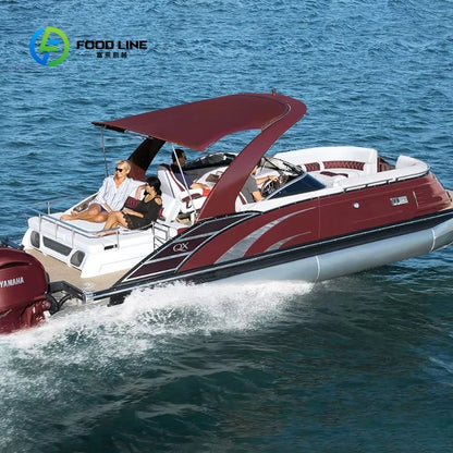 Electric Power Catamaran Yacht with Bimini, FL Wholesale New Aluminum Pontoon Boat for Lake Fishing