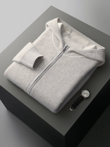 Luxury Men's 100% Cashmere Hooded Sweater Cardigan Casual Cashmere Pants Thick Warm Knitwear Autumn Winter Jacket Hoodie Tops