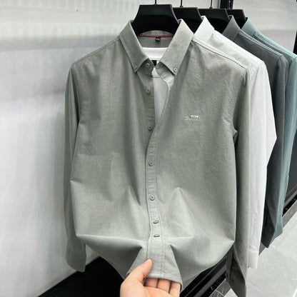 Advanced 100% cotton Oxford spun long sleeve shirt autumn brand fashion business square collar top Korean casual men's clothing